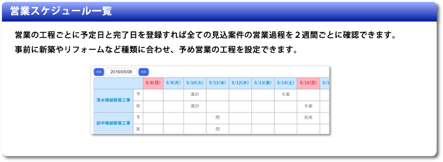 営業スケジュール一覧